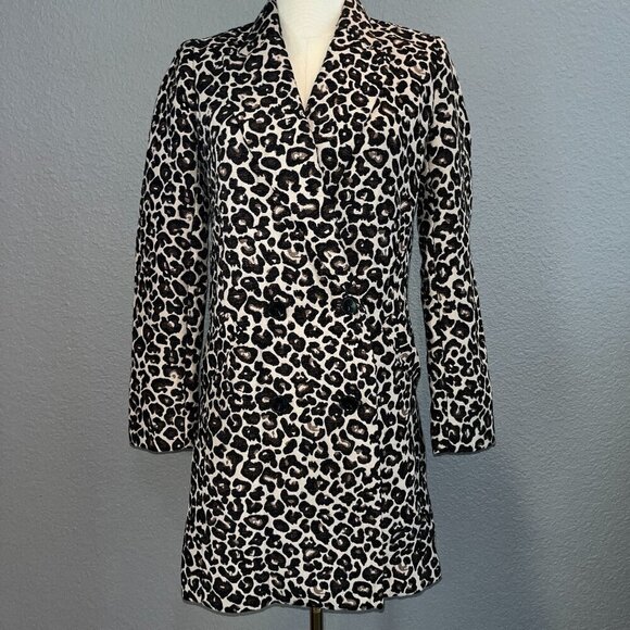 ANTHROPOLOGIE Leopard Animal Print Double Breasted Jacket Coat - EUC - Size 0 - Picture 1 of 16